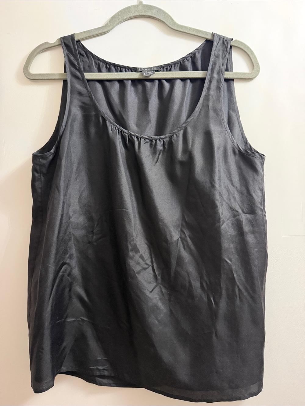 Theory Black Satin Scoop Neck Camisole